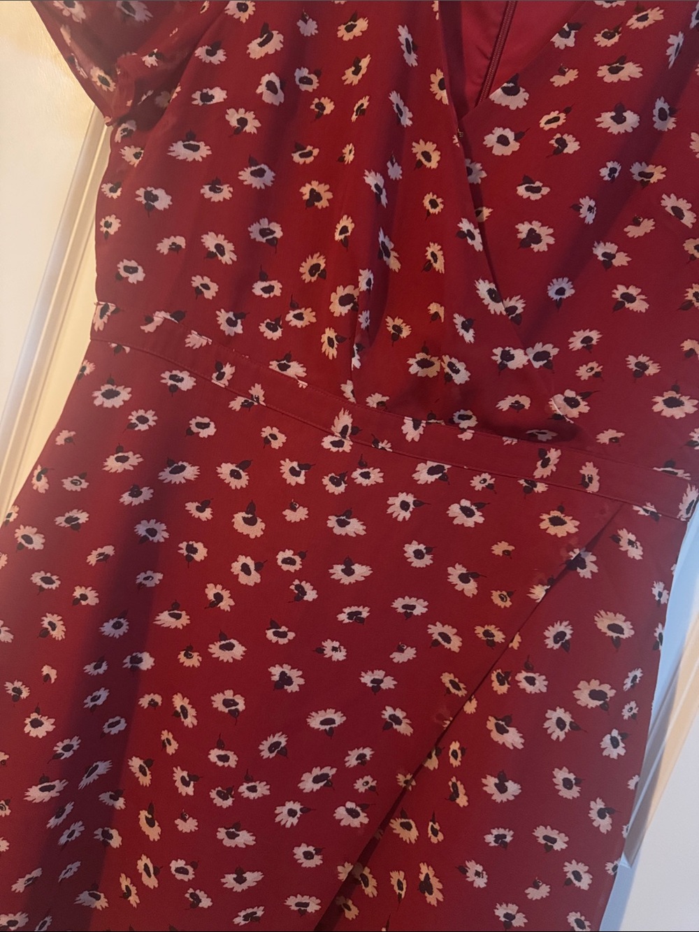 Madewell Wrap-Front Mini Dress sheer sleeves red Floral Size 10 cottagecore - Picture 3 of 6